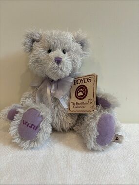 Boyds Bears (NWT) Gray and Lavender Plush Bear with Ribbon
